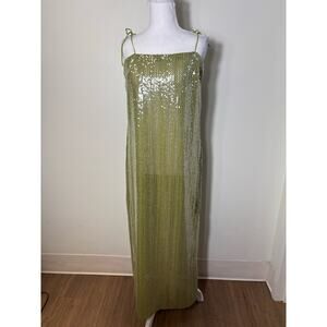NWT Adriana Degreas Pistachio Sequin Midi Cocktail Dress Sz M